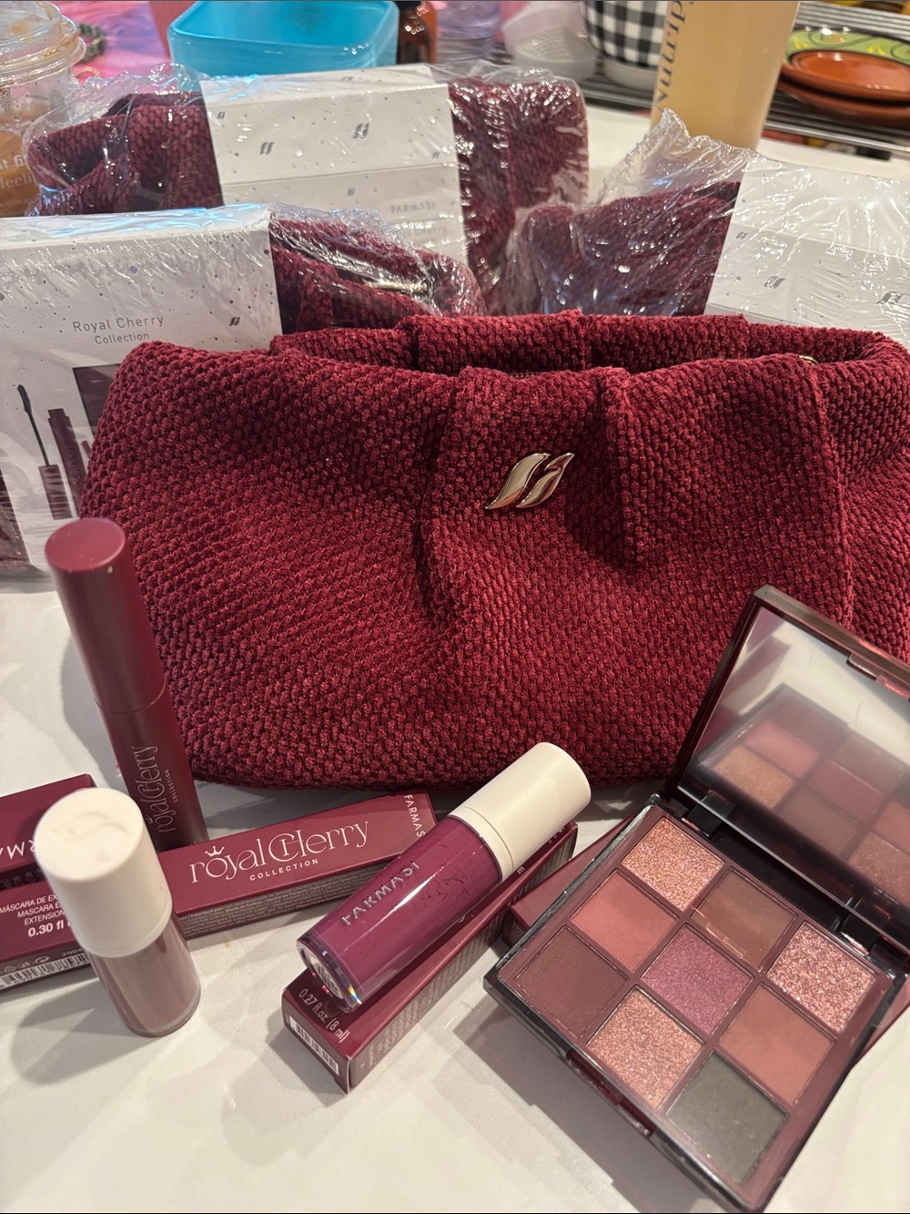 Farmasi Royal Cherry Makeup Set with Burgundy Knit Bag